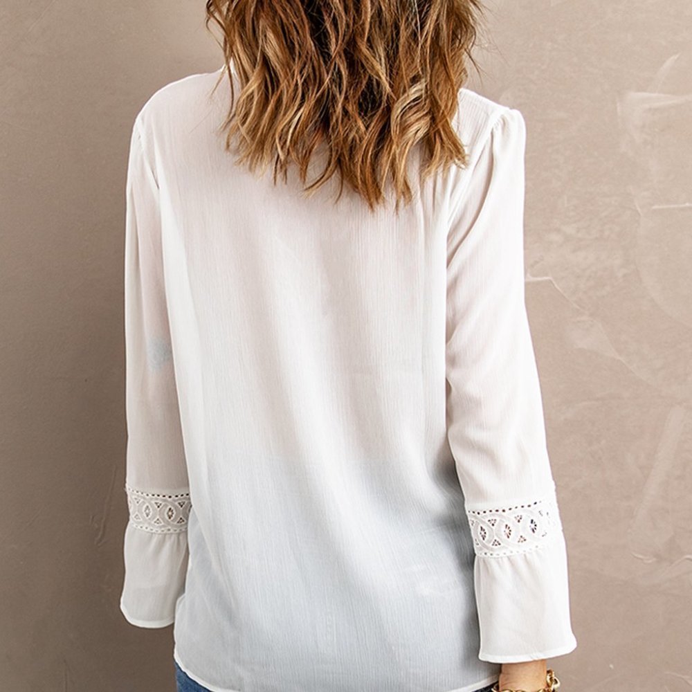 White Lace Ruffed Long Sleeve Blouse - Picture 2 of 6